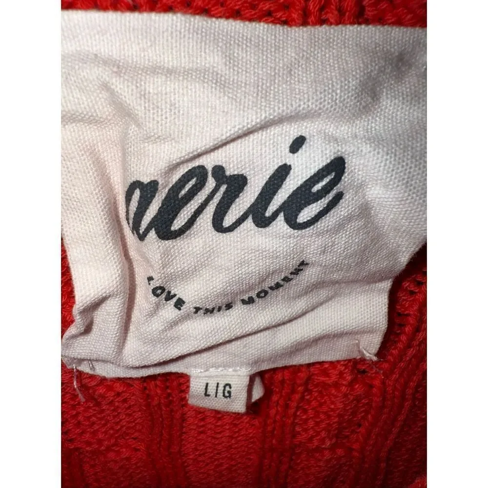 Aerie Cotton Oversized Red Acid Wash Cropped Cable Knit Pullover Sweater